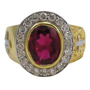 14K Yellow Gold Christian Ruby Men's Bishop Ring