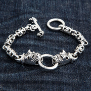 Bulldog Dog Head Sterling Silver Biker Bracelet