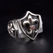 Garnet Fleur De Lis Sterling Silver Gothic Ring