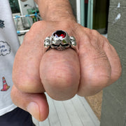 Garnet Skull Bone Sterling Silver Gothic Wedding Ring