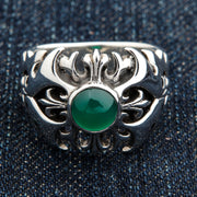 Green Agate 925 Sterling Silver Tribal Cross Men's Ring [6]