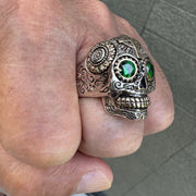 Green Eyes Sterling Silver Sugar Skull Ring [2]