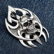 Heavy Gothic Blade 925 Sterling Silver Skull Biker Pendant [6]