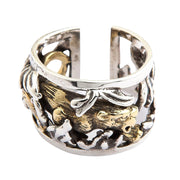 Japanese Gold Tiger Sterling Silver Adjustable Size Ring