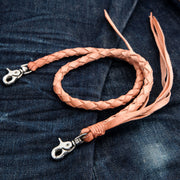 Light Tan Braided Genuine Cowhide Leather Wallet Chain