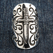 Medieval Shield Sword Sterling Silver Rocker Ring