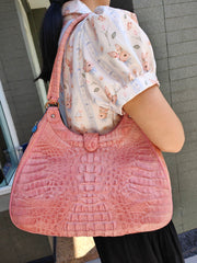 Pink Genuine Crocodile Skin Leather Women's Shoulder Bag