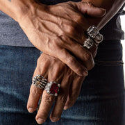 Red Ruby Dragon Claw Sterling Silver Men's Rings