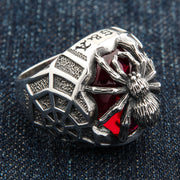 Red Stone Spider Web Sterling Silver Gothic Ring [3]