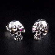 Red Eye Punk Skull Sterling Silver Stud Earrings