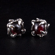 Red Stone Sterling Silver Gothic Claw Earrings