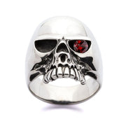 Rocker Red Ruby Eye Sterling Silver Skull Ring