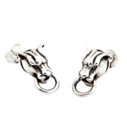 Tiger Head Sterling Silver Biker Stud Earrings