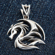 Tribal Dragon Wolf Sterling Silver Men's Pendant [4]