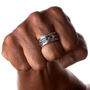 Tribal Sterling Silver Mens Band Ring on Hand