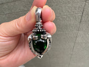 Tribal Green Moonstone Sterling Silver Gothic Pendant