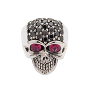 Black Crystal Forehead 925 Sterling Silver Women's Skull Ring