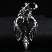 Black Onyx Angel Dragon 925 Sterling Silver Gothic Pendant