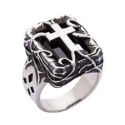 Black Stone 925 Sterling Silver Gothic Cross Men's Ring