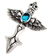 Blue Topaz Cross Angel Wings Sterling Silver Gothic Pendant