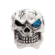 Blue Topaz Eye Mafia Sterling Silver Skull Ring