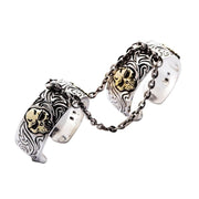 Chained Double Skull Sterling Silver Gothic Punk Ring