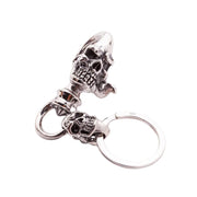 Crazy Skull Sterling Silver Biker Keychain