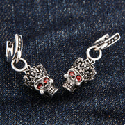 Crown Garnet Skull Sterling Silver Men's Earrings