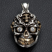 Diamond Eyes Sugar Skull Sterling Silver Gothic Pendant