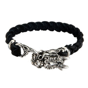 Dragon Head Sterling Silver Leather Chain Bracelet