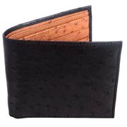 Exotic Black & Brown Genuine Ostrich Skin Leather Men's Wallet