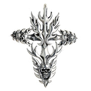 Flame Gothic Cross Skull Sterling Silver Biker Pendant