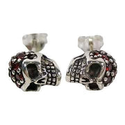 Garnet Head Sterling Silver Skull Stud Earrings