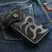 Genuine Navy Blue Stingray Leather Skull Men's Biker Wallet