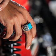 Genuine Turquoise Eagle Sterling Silver Men's Ring on Hand