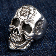 Heavy Sun God 925 Sterling Silver Skull Ring for Men