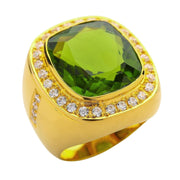 Huge Natural Green Peridot 14K Yellow Gold Men's Ring