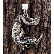 Japanese Dragon Moon Sterling Silver Pendant