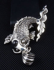 Japanese Koi Black Stone Sterling Silver Gothic Pendant