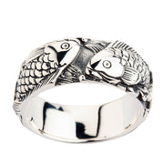Japanese Koi Fish 925 Sterling Silver Wedding Band Ring