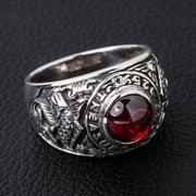 Japanese Koi Ruby Red Stone 925 Sterling Silver Ring