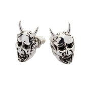 Japanese Oni Devil Sterling Silver Skull Stud Earrings