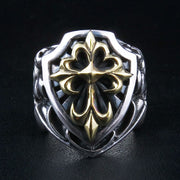 Large Yellow Gold Cross Sterling Silver Men's Ring