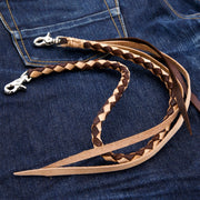 Light Brown Braided Real Cowhide Leather Biker Wallet Chain