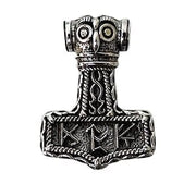 Owl Futhark Runes Sterling Silver Viking Hammer Pendant