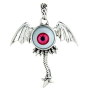 Red Evil Eye Gothic Wings Sterling Silver Pendant