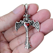 Red Garnet Angel Heart Wings Sterling Silver Gothic Pendant