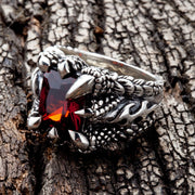 Red Garnet Claw 925 Sterling Silver Gothic Ring