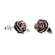 Red Garnet Rose 925 Sterling Silver Stud Gothic Earrings