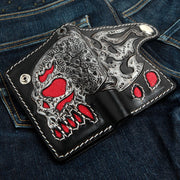 Red Stingray Leather Inlay Skull Rider Biker Wallet